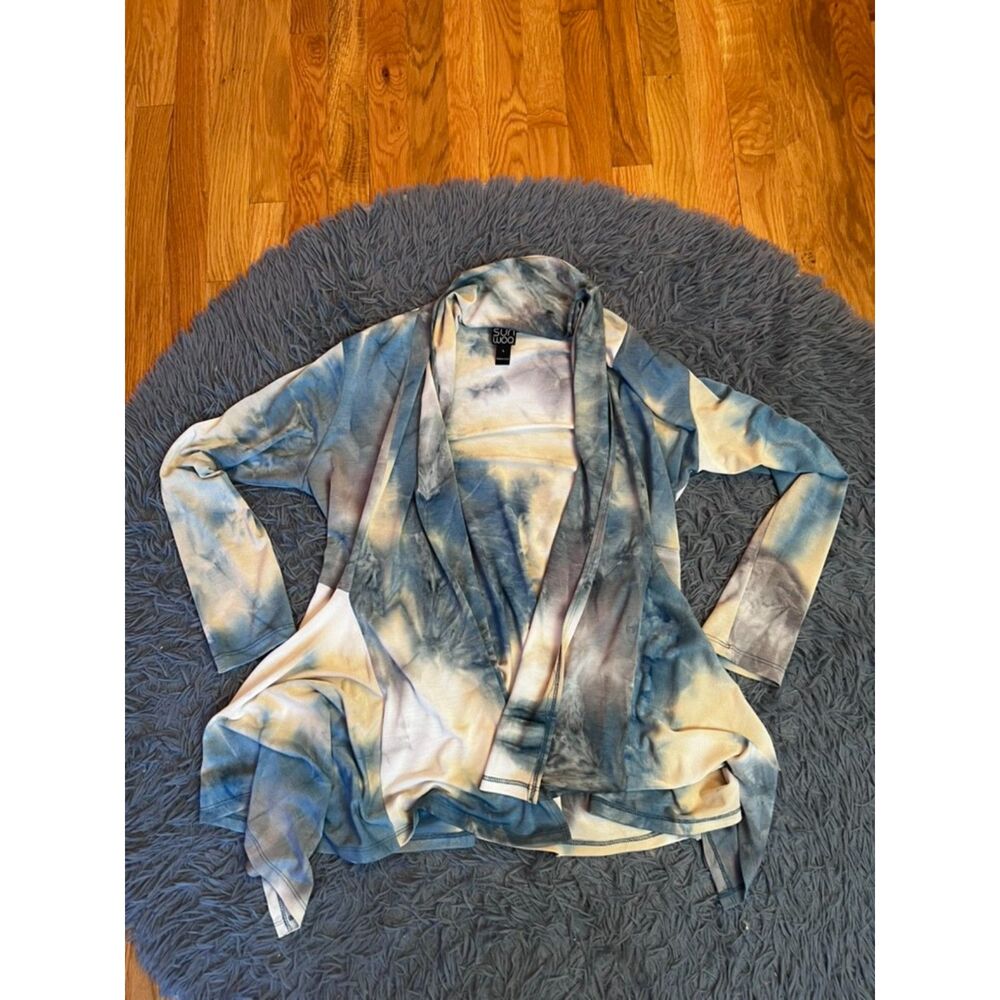 Clara Sun Woo Marble Print Open Front Long Sleeve Cardigan Size L